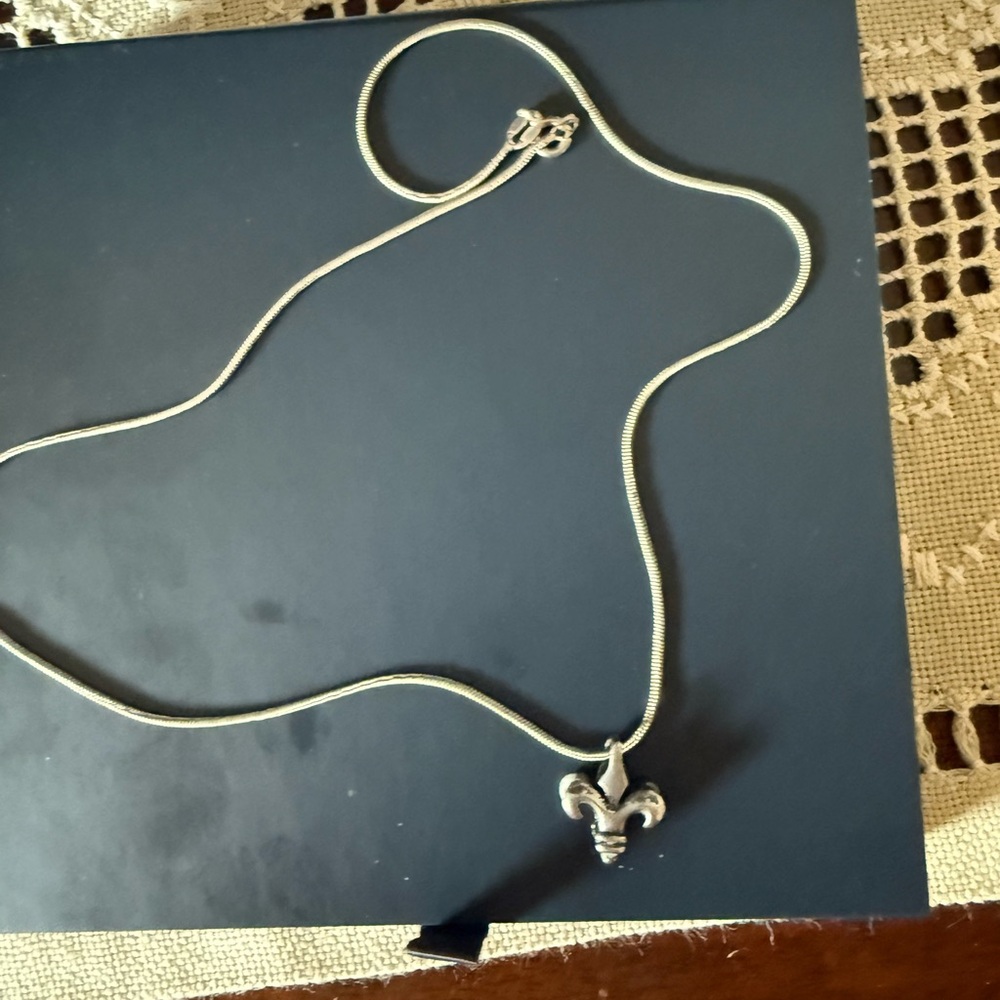 Sterling Silver 925 Fleur - De -Lis  Charm and Sterling 925 necklace.EUC
